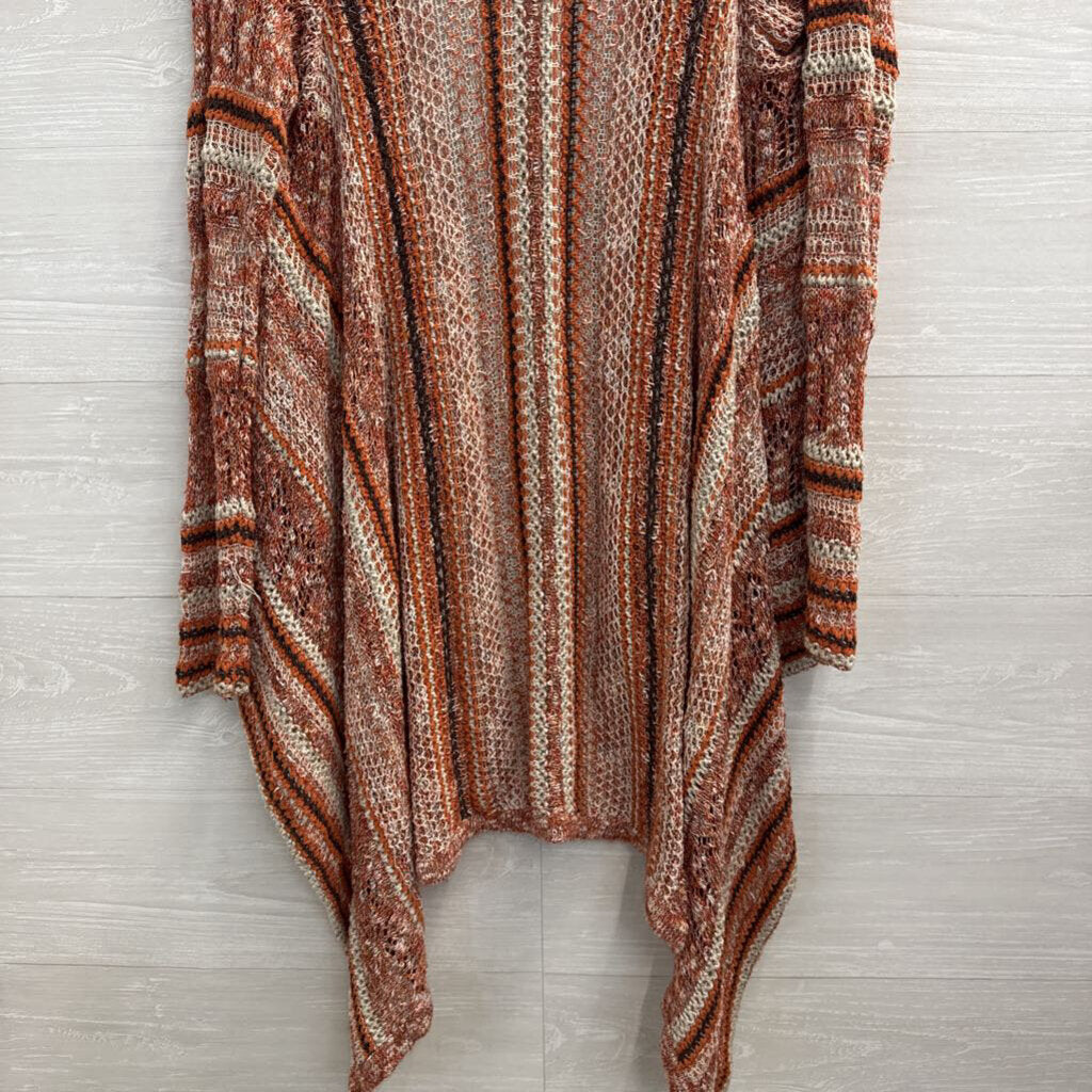 Orange/ Multi Striped Knit Open Front Sweater Medium