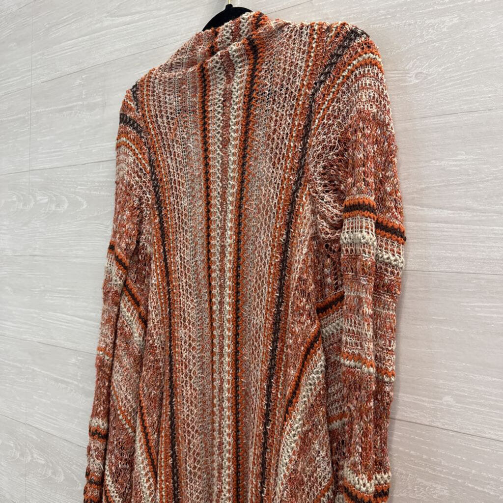 Orange/ Multi Striped Knit Open Front Sweater Medium