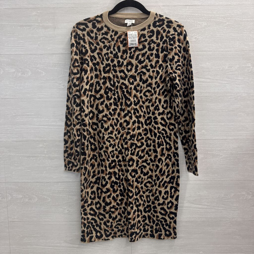 J Crew Brown/ Black Knit Leopard Print Sweater Dress Small
