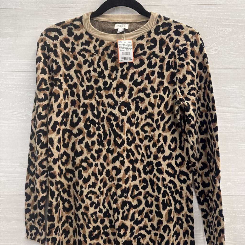 J Crew Brown/ Black Knit Leopard Print Sweater Dress Small