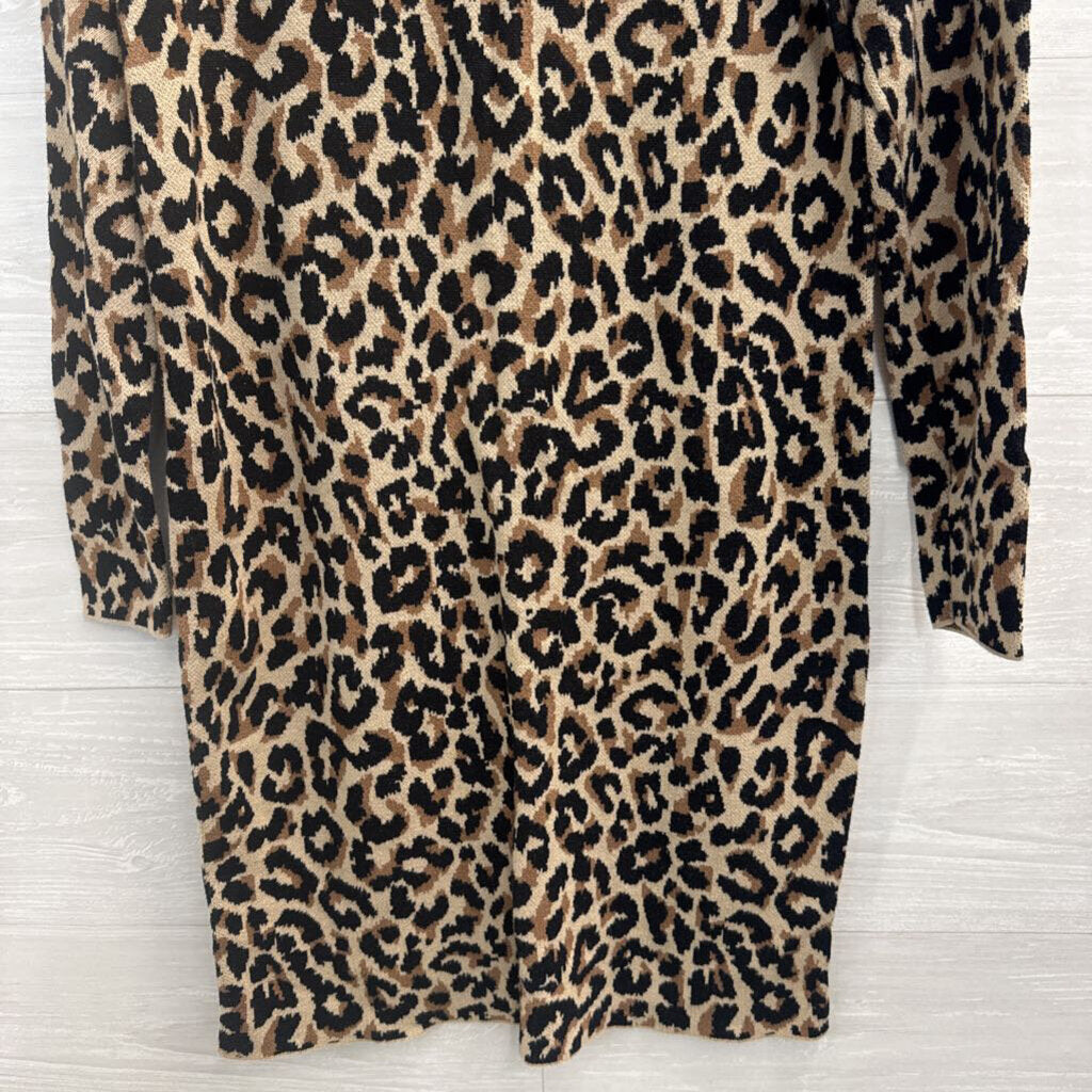 J Crew Brown/ Black Knit Leopard Print Sweater Dress Small