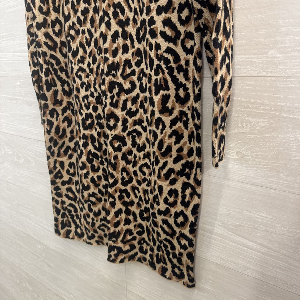 J Crew Brown/ Black Knit Leopard Print Sweater Dress Small