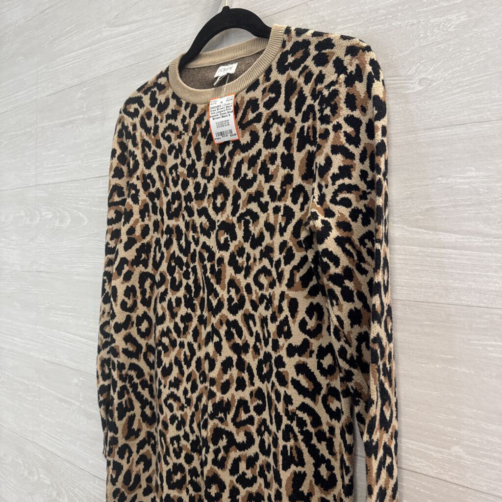 J Crew Brown/ Black Knit Leopard Print Sweater Dress Small