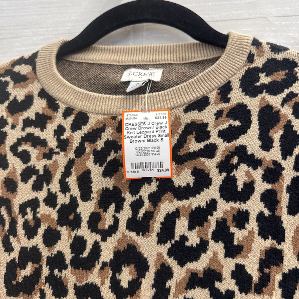 J Crew Brown/ Black Knit Leopard Print Sweater Dress Small