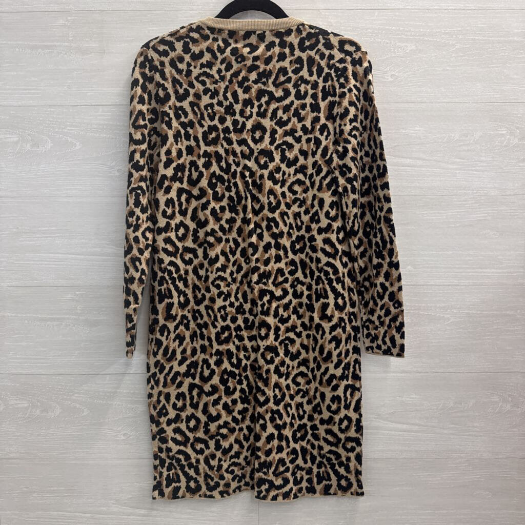 J Crew Brown/ Black Knit Leopard Print Sweater Dress Small