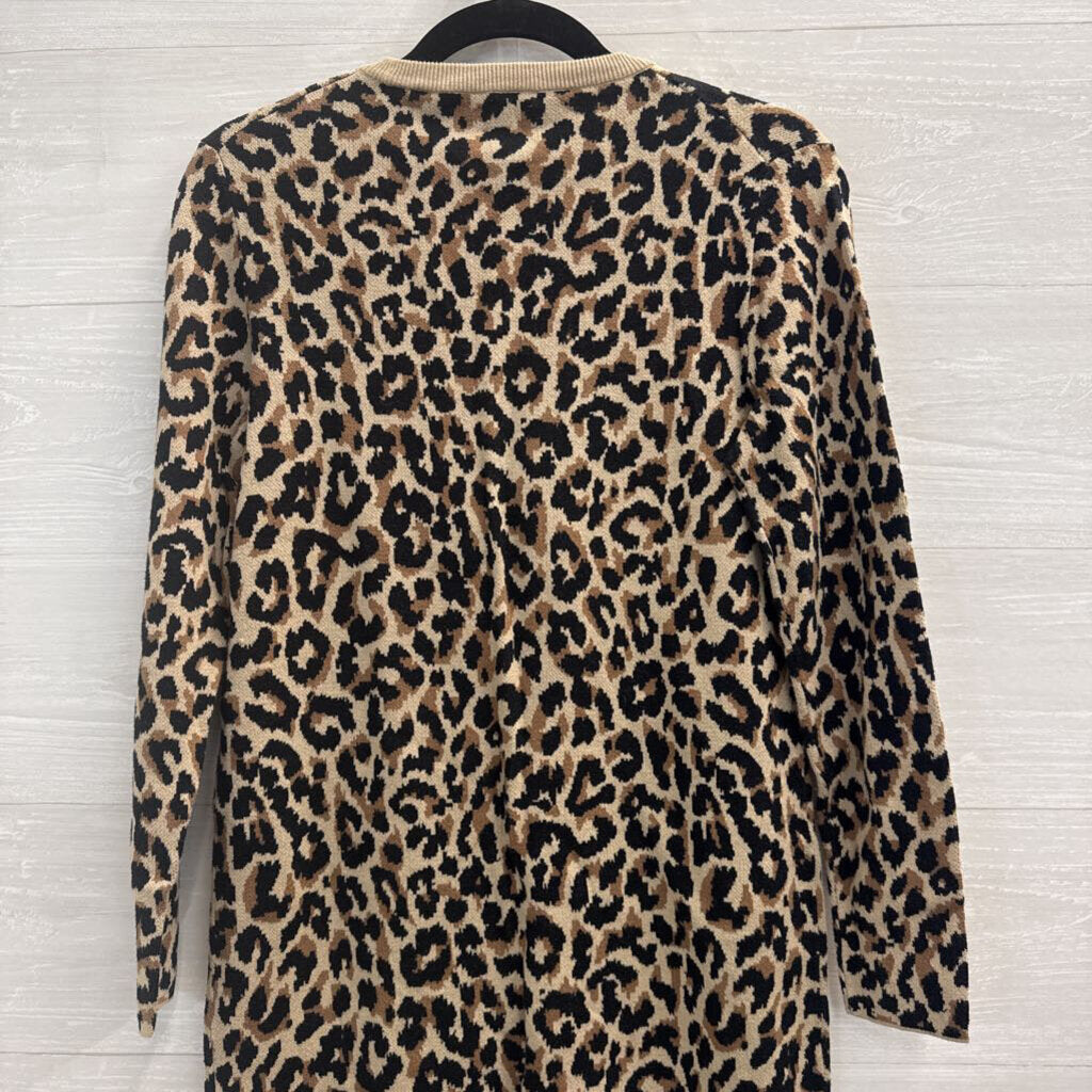 J Crew Brown/ Black Knit Leopard Print Sweater Dress Small