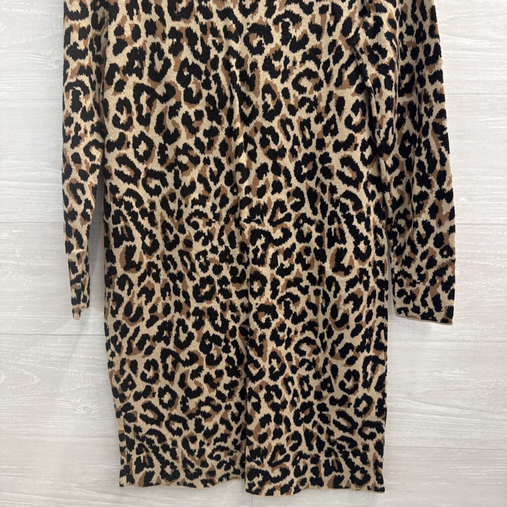 J Crew Brown/ Black Knit Leopard Print Sweater Dress Small