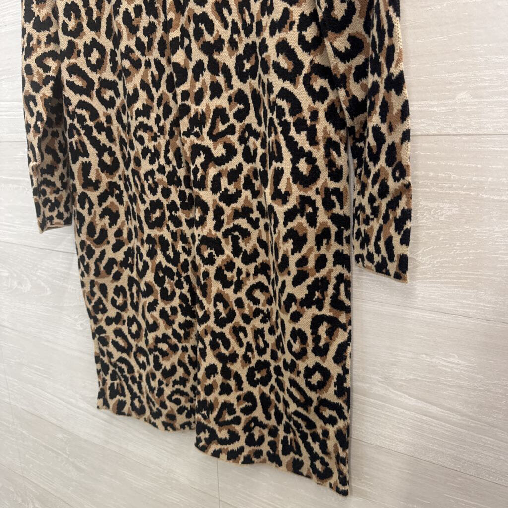 J Crew Brown/ Black Knit Leopard Print Sweater Dress Small