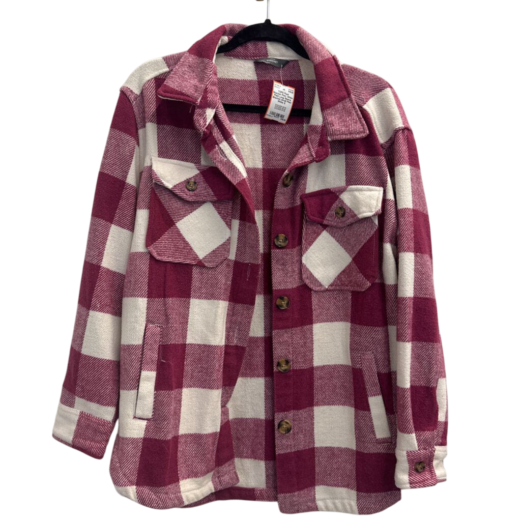 Pink/ White Plaid Long Sleeve Shacket Small