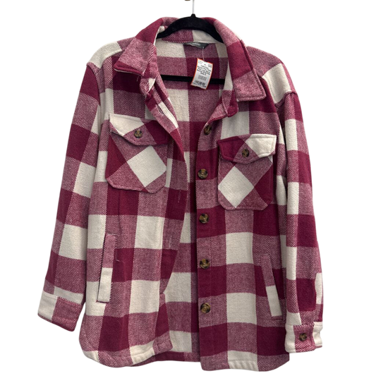 Pink/ White Plaid Long Sleeve Shacket Small