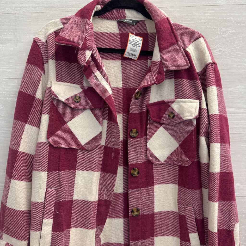 Pink/ White Plaid Long Sleeve Shacket Small