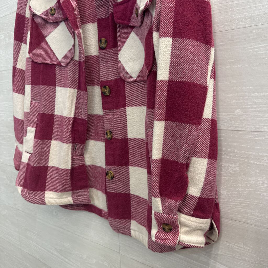 Pink/ White Plaid Long Sleeve Shacket Small