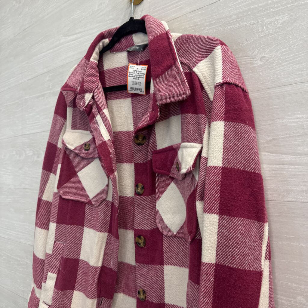 Pink/ White Plaid Long Sleeve Shacket Small