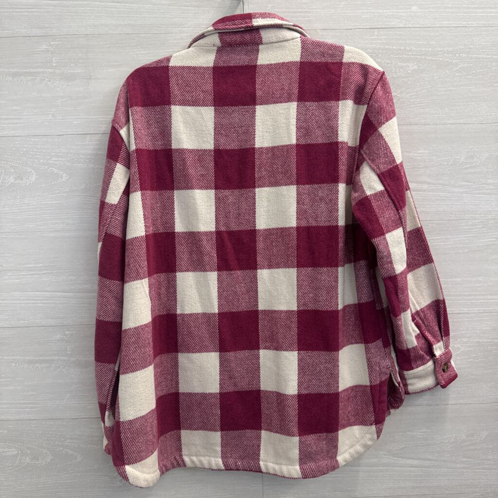 Pink/ White Plaid Long Sleeve Shacket Small