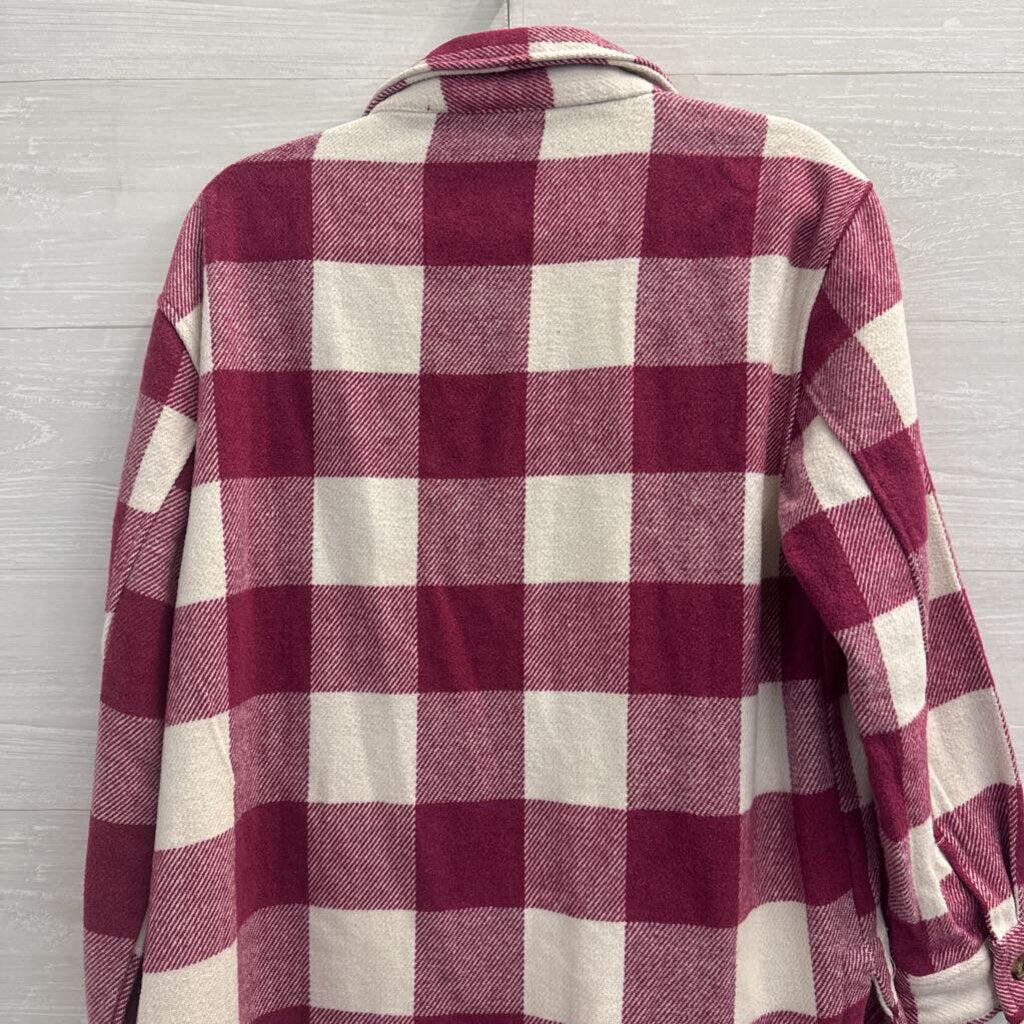 Pink/ White Plaid Long Sleeve Shacket Small