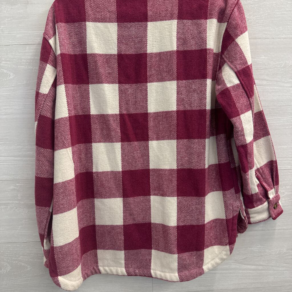 Pink/ White Plaid Long Sleeve Shacket Small