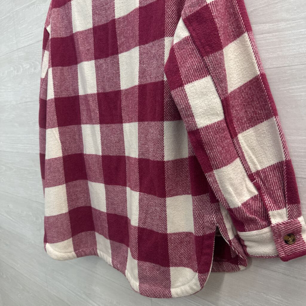 Pink/ White Plaid Long Sleeve Shacket Small