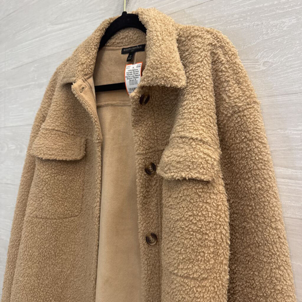 Banana Republic Brown Sherpa Long Sleeve Shacket Medium