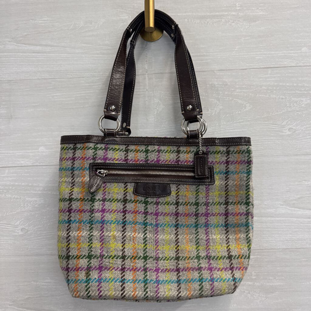 Vintage Coach Brown/ Grey Plaid Penelope Tote Purse
