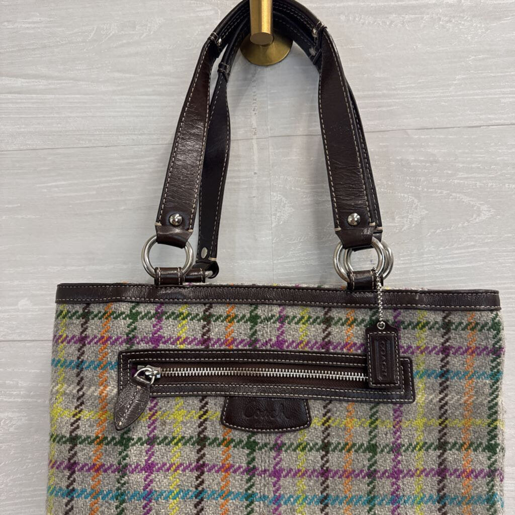 Vintage Coach Brown/ Grey Plaid Penelope Tote Purse