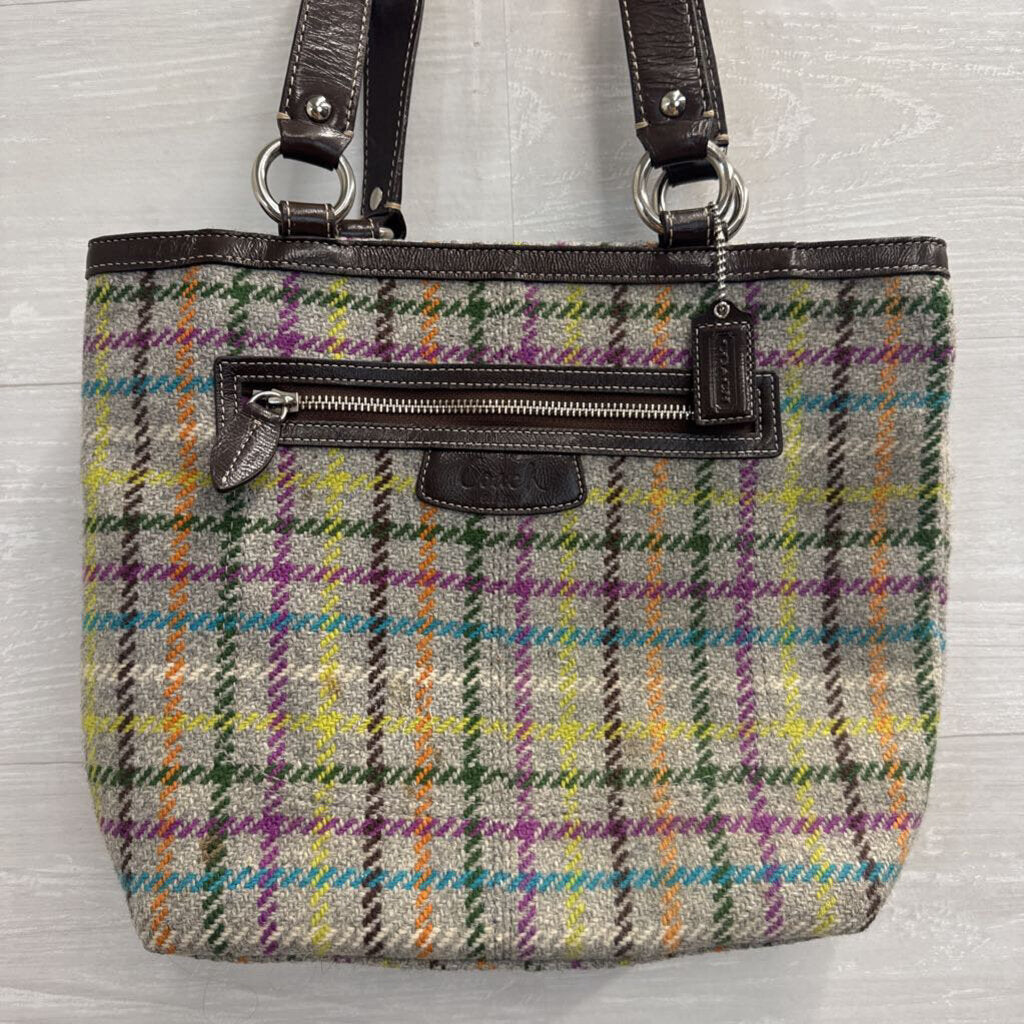 Vintage Coach Brown/ Grey Plaid Penelope Tote Purse