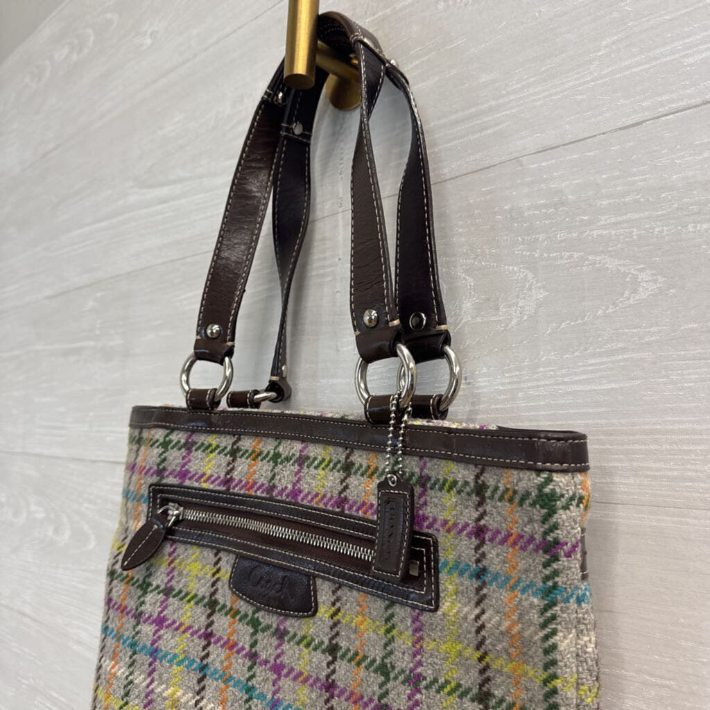 Vintage Coach Brown/ Grey Plaid Penelope Tote Purse