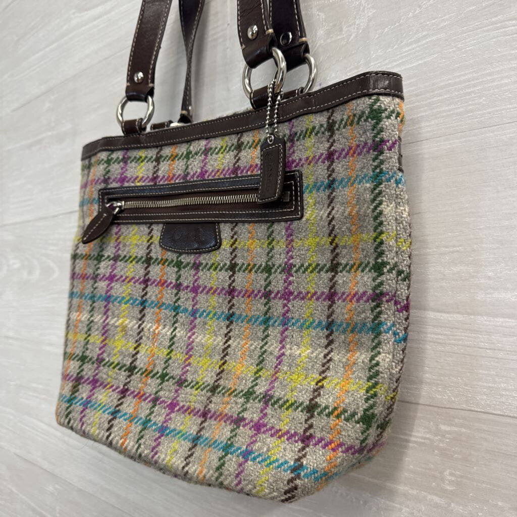 Vintage Coach Brown/ Grey Plaid Penelope Tote Purse