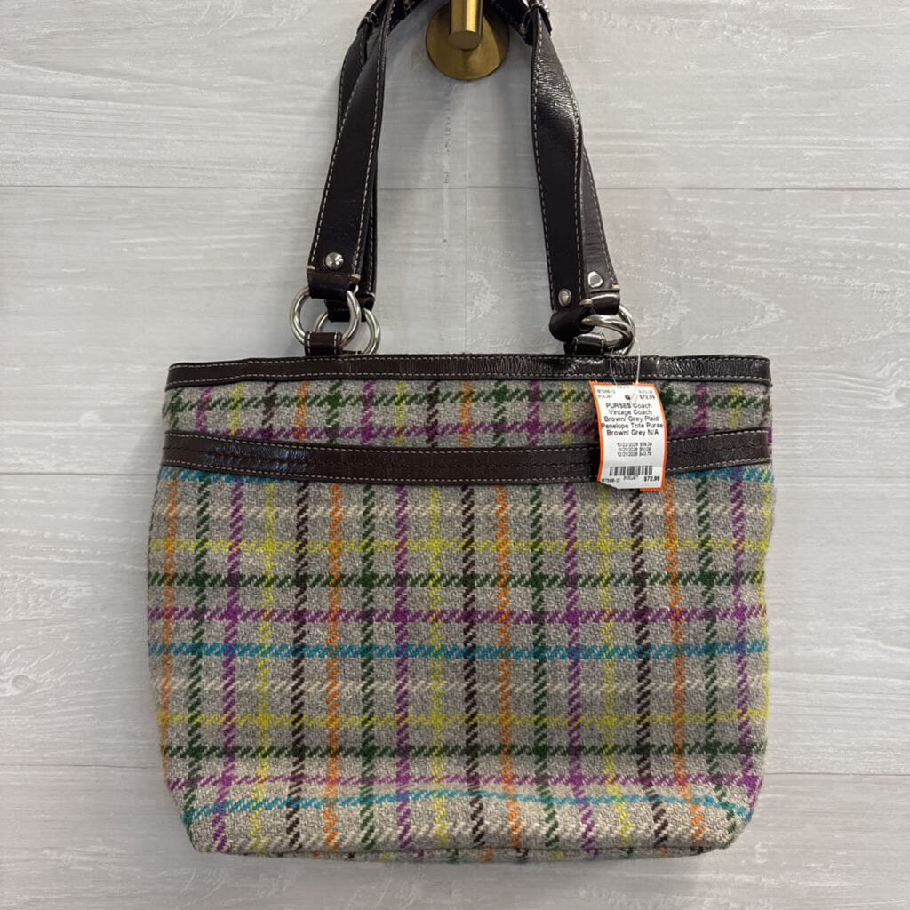Vintage Coach Brown/ Grey Plaid Penelope Tote Purse