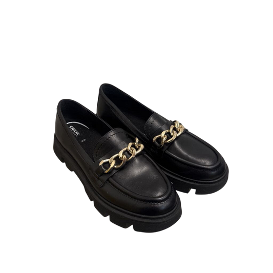 GEOX Black Chunky Gold Chain Loafers 38