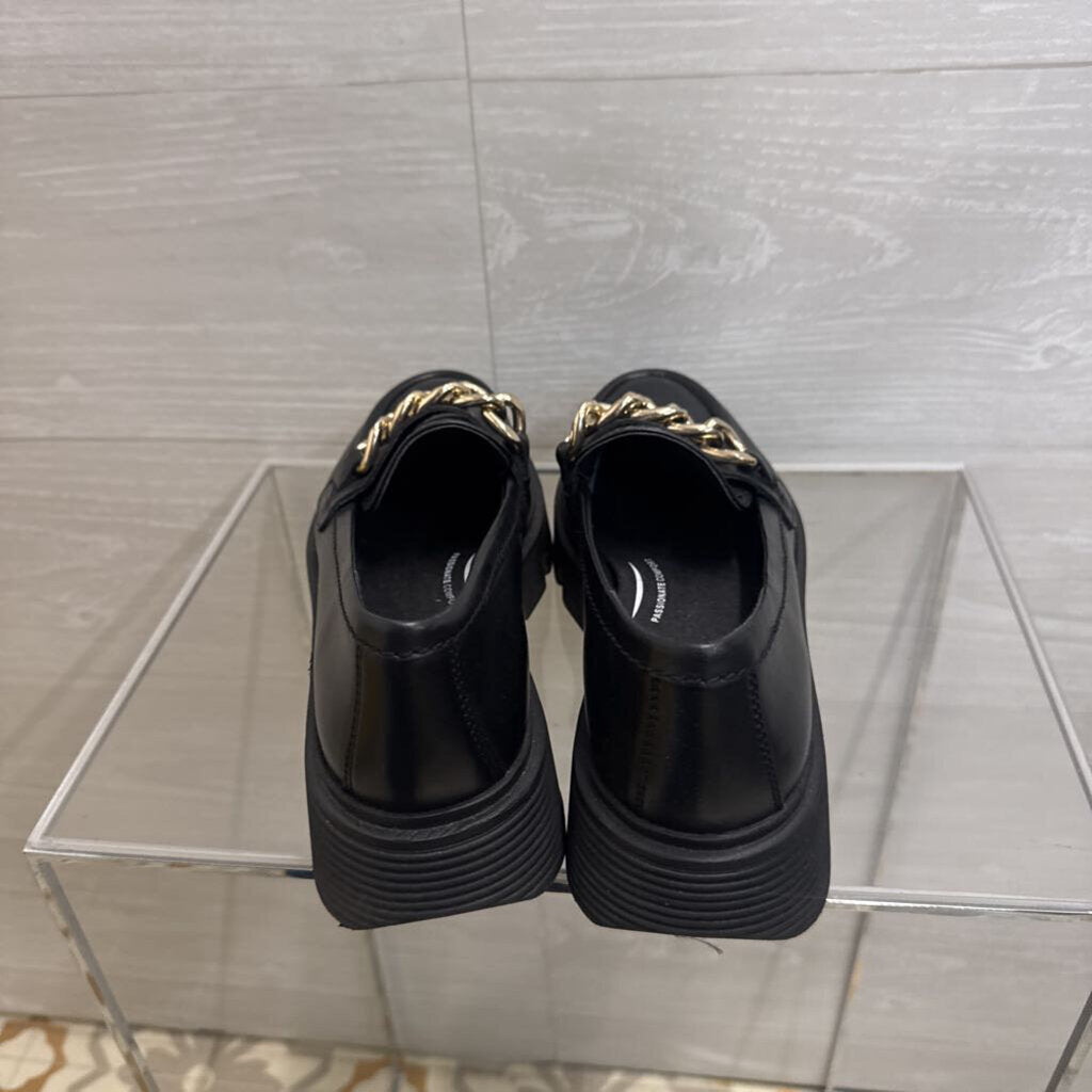GEOX Black Chunky Gold Chain Loafers 38