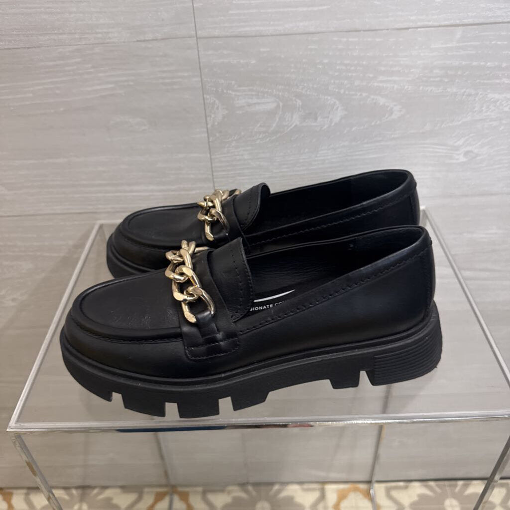 GEOX Black Chunky Gold Chain Loafers 38