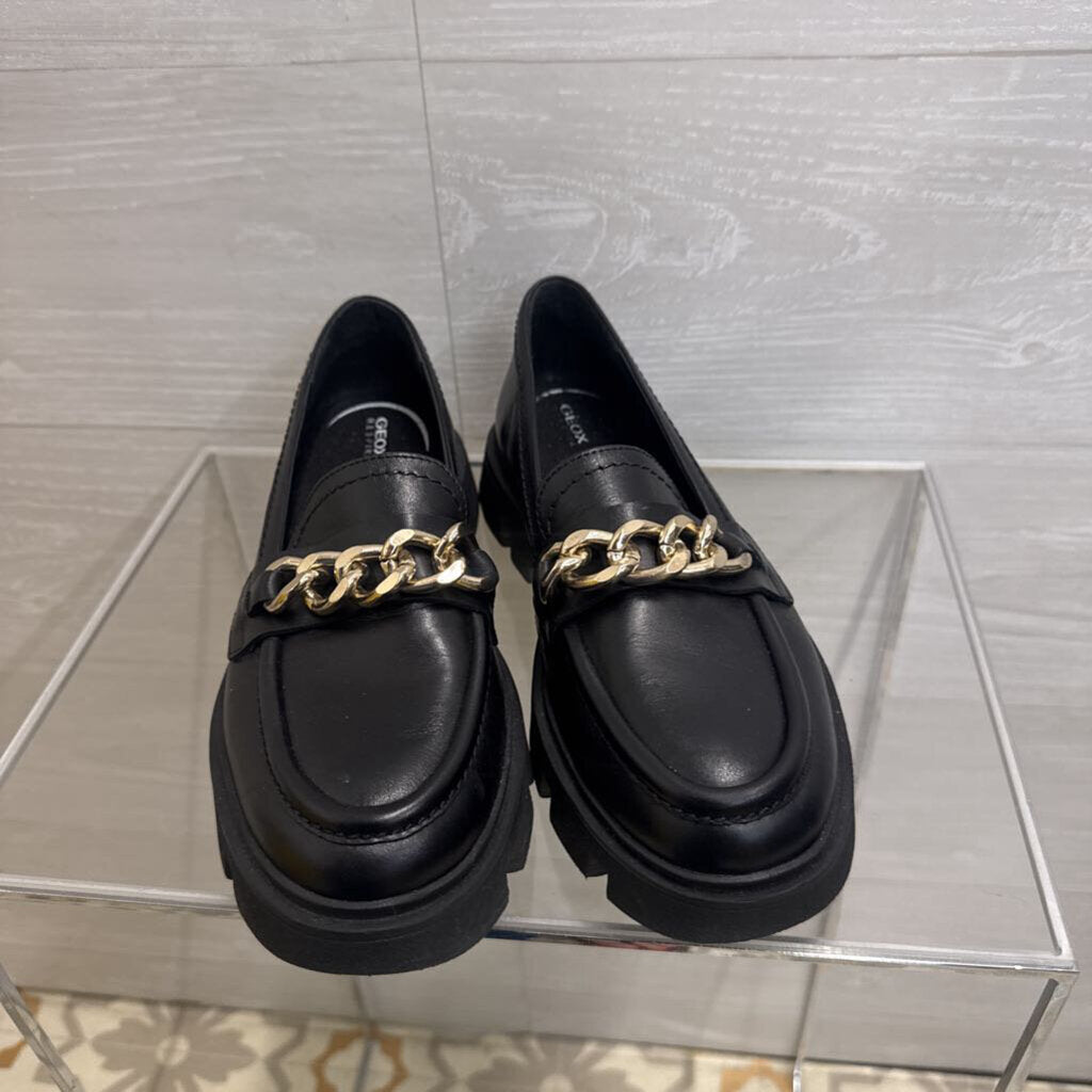 GEOX Black Chunky Gold Chain Loafers 38