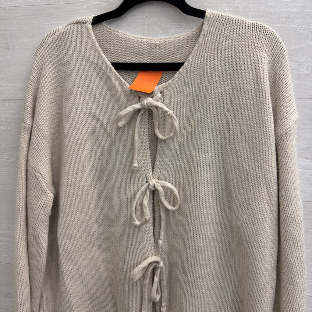 Beige Knit Tie Front Sweater Top Medium