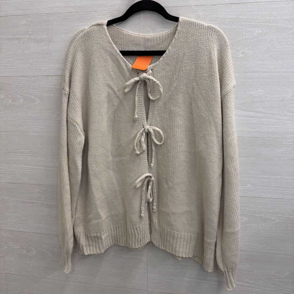 Beige Knit Tie Front Sweater Top Medium