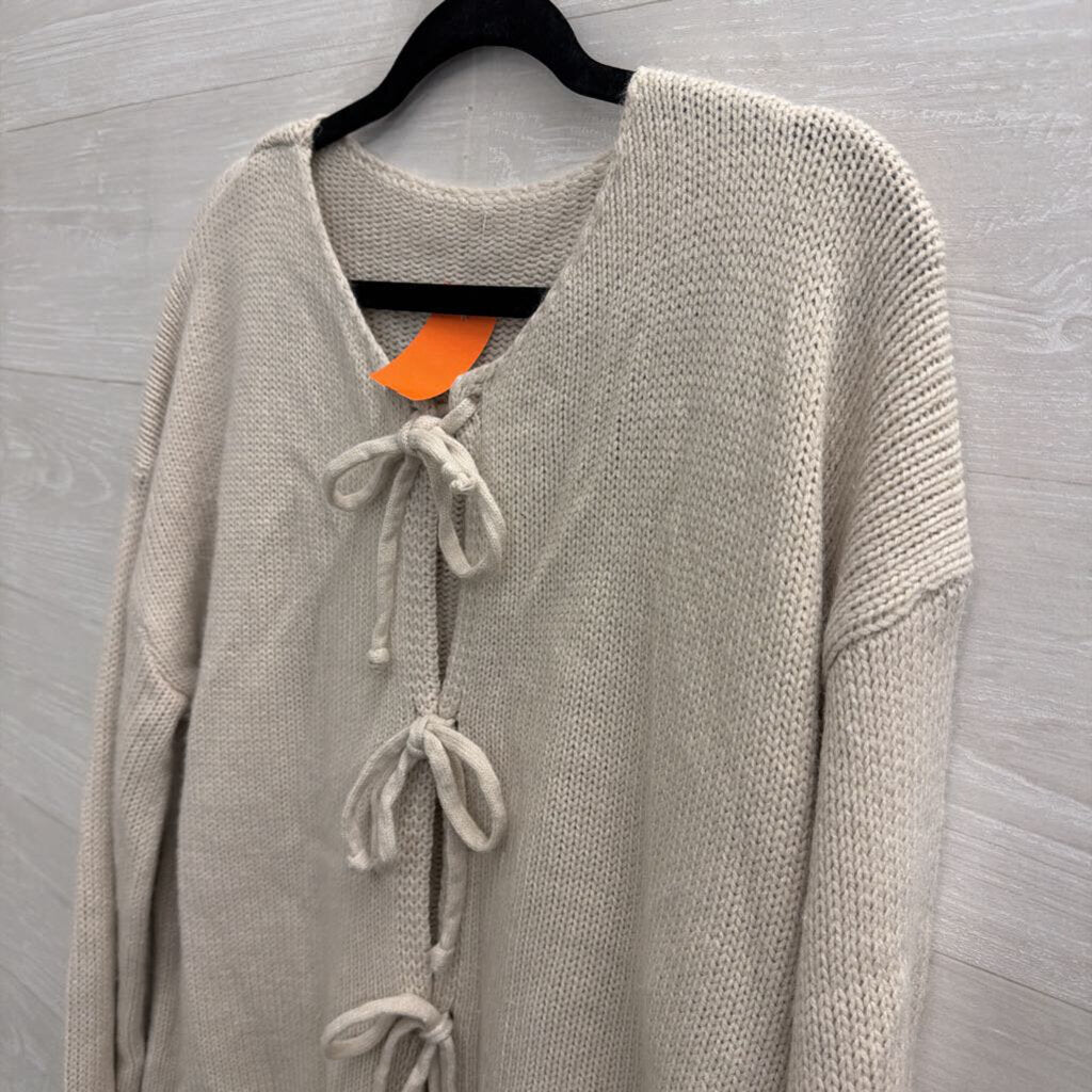 Beige Knit Tie Front Sweater Top Medium