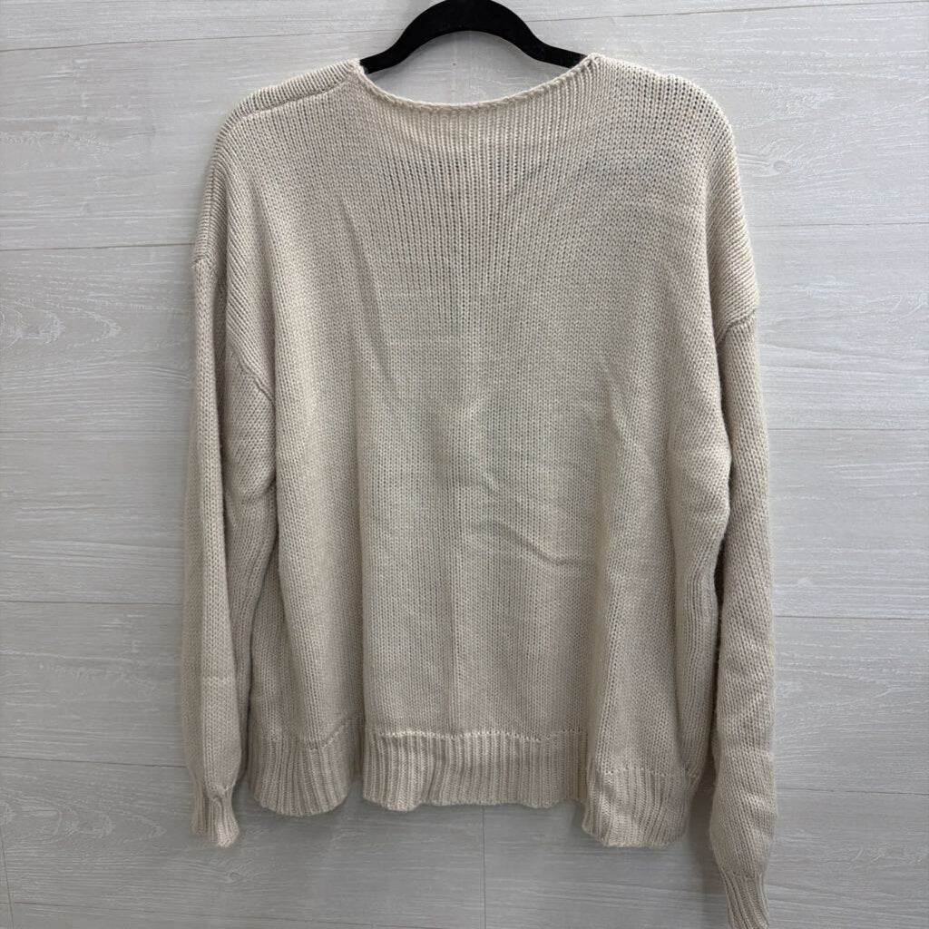 Beige Knit Tie Front Sweater Top Medium