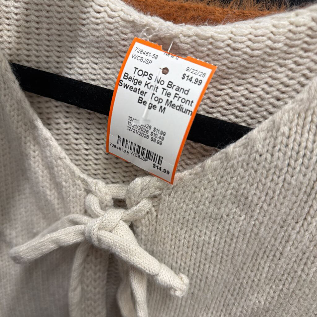 Beige Knit Tie Front Sweater Top Medium