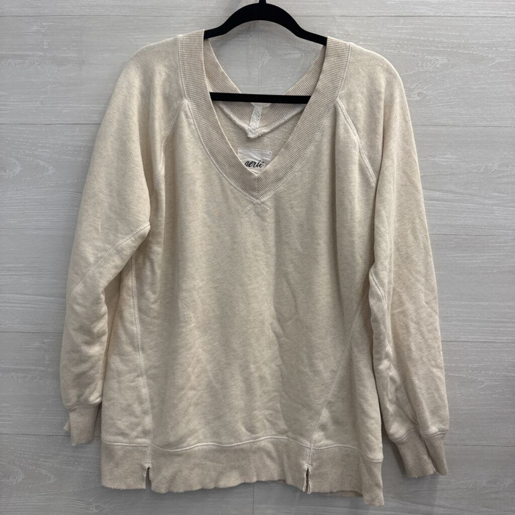 Aerie Beige V Neck Long Sleeve Slouchy Oversized Pullover Extra Small