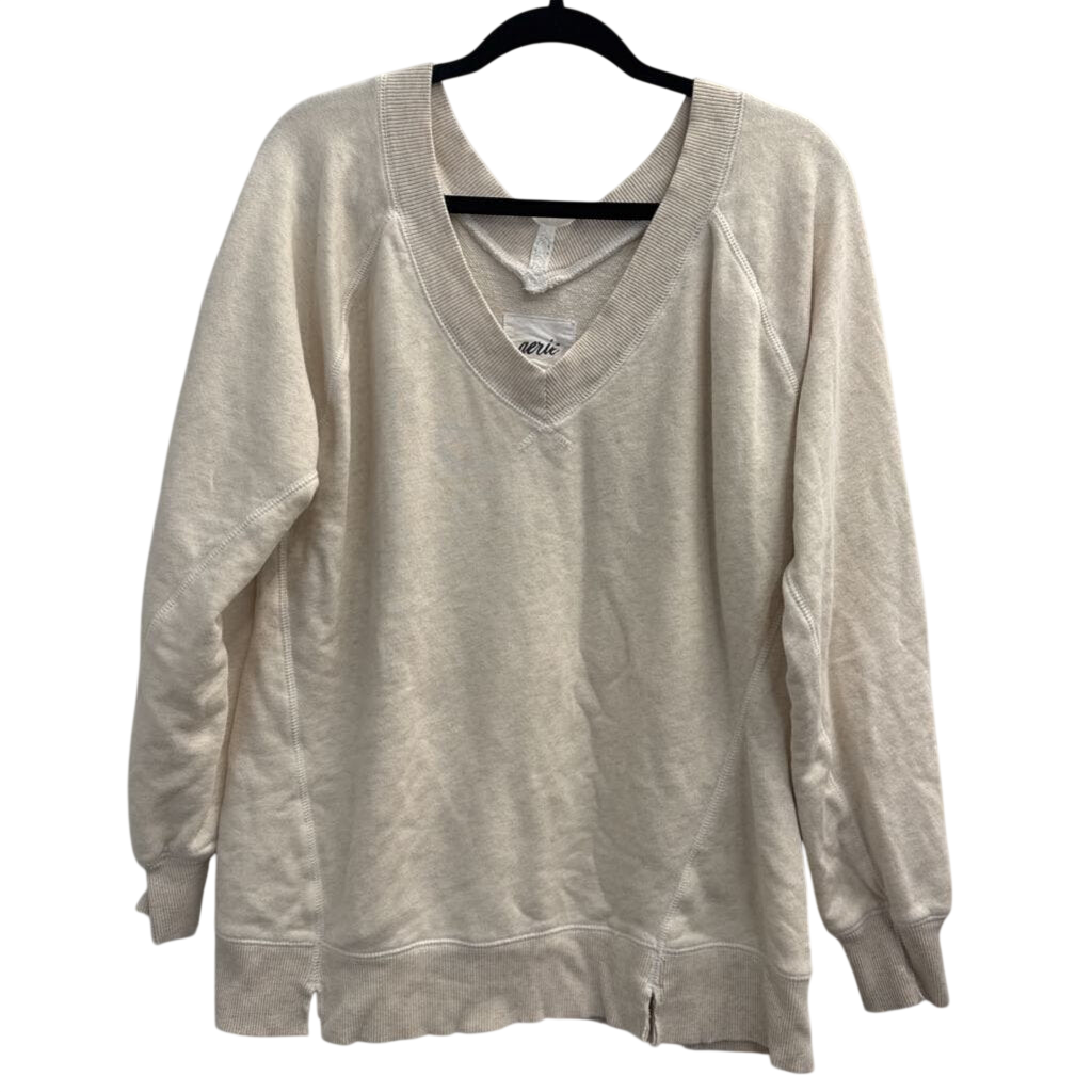Aerie Beige V Neck Long Sleeve Slouchy Oversized Pullover Extra Small