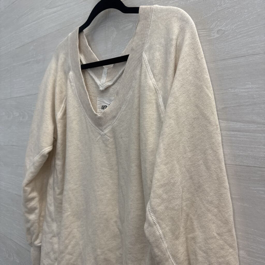 Aerie Beige V Neck Long Sleeve Slouchy Oversized Pullover Extra Small