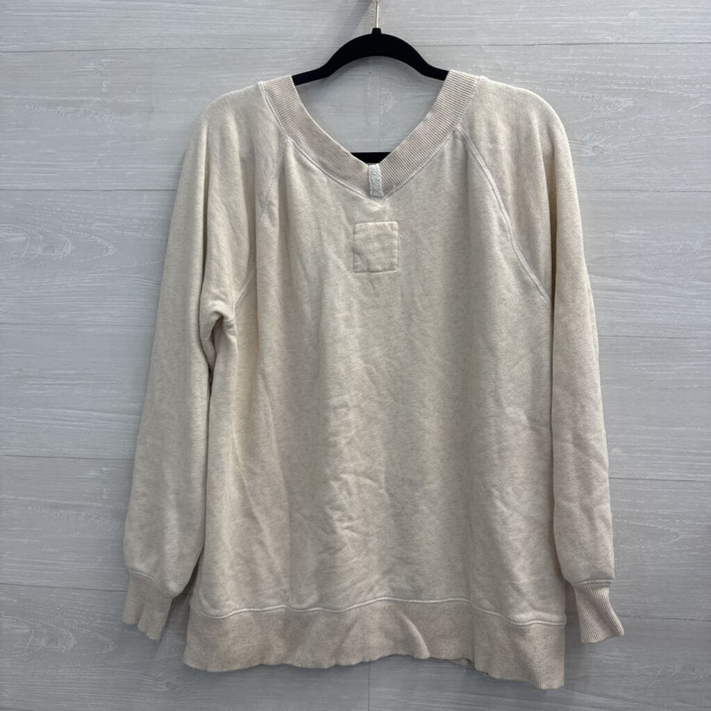 Aerie Beige V Neck Long Sleeve Slouchy Oversized Pullover Extra Small