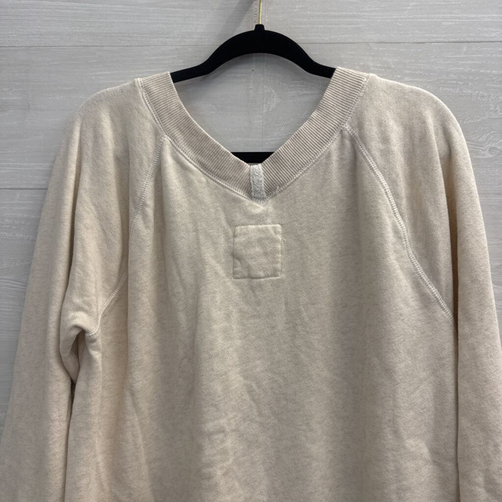 Aerie Beige V Neck Long Sleeve Slouchy Oversized Pullover Extra Small