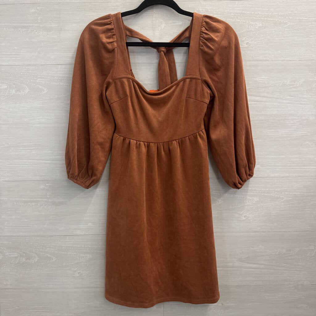 Flying Tomato Burnt Orange Soft Suede Long Puff Sleeve Dress Small