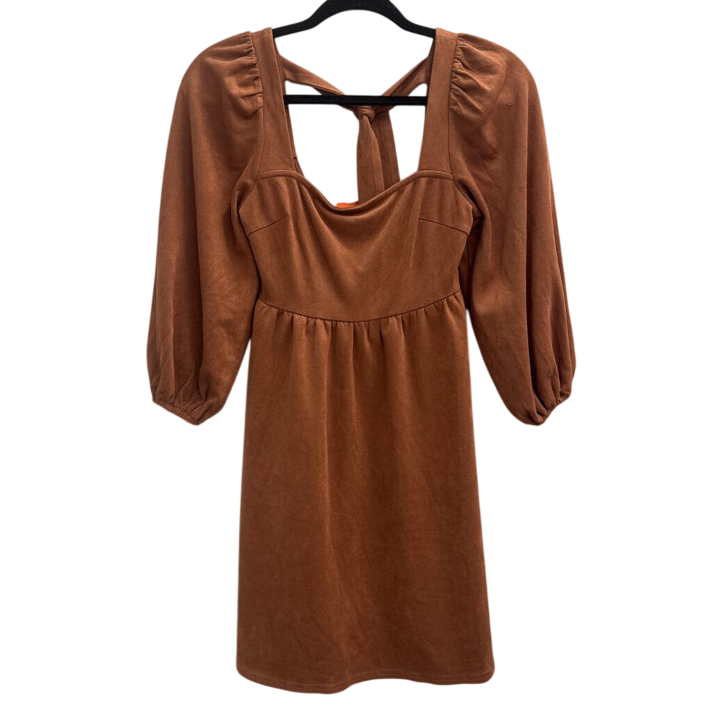 Flying Tomato Burnt Orange Soft Suede Long Puff Sleeve Dress Small