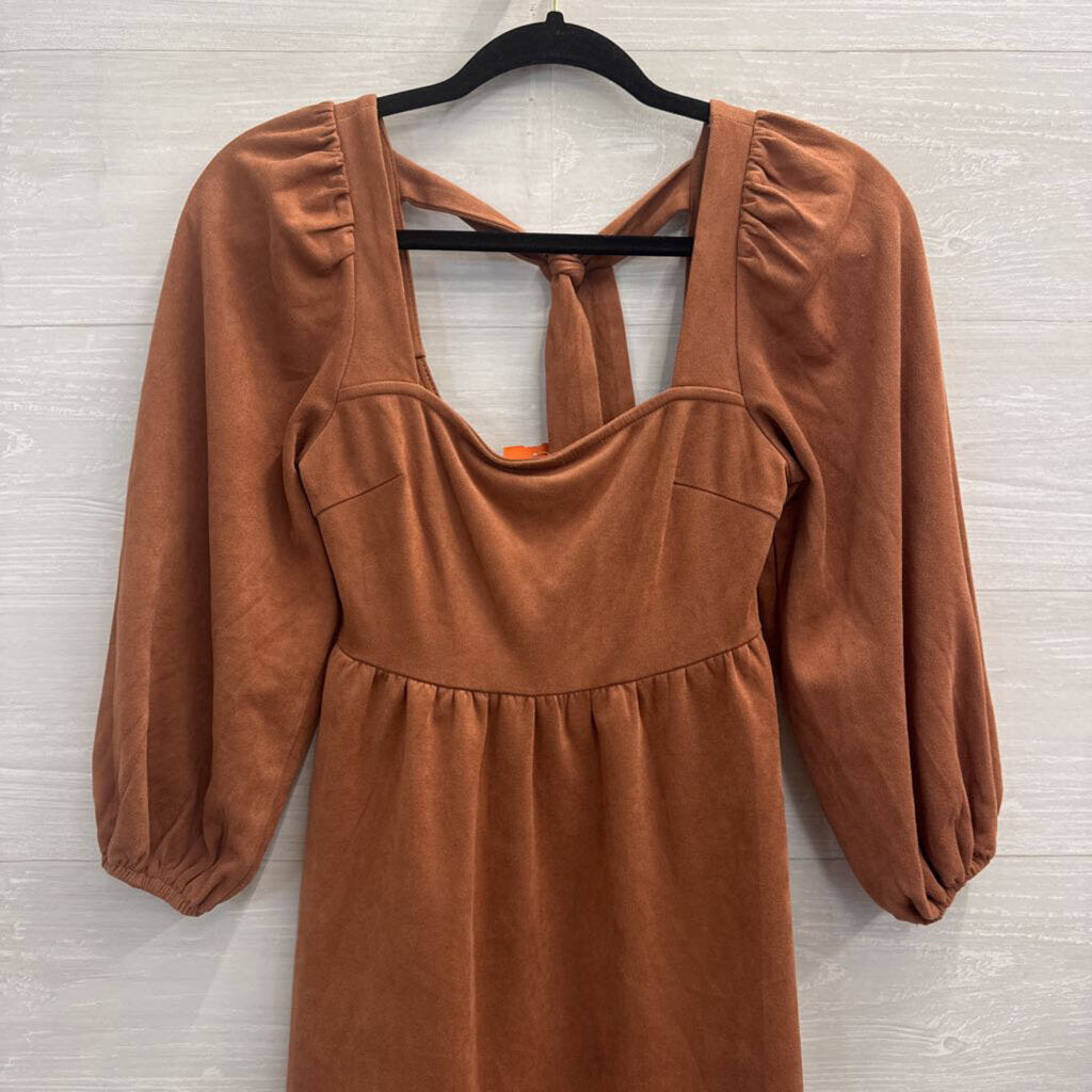 Flying Tomato Burnt Orange Soft Suede Long Puff Sleeve Dress Small