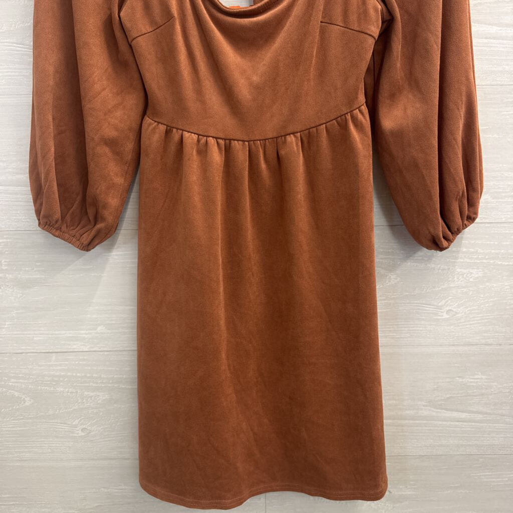 Flying Tomato Burnt Orange Soft Suede Long Puff Sleeve Dress Small