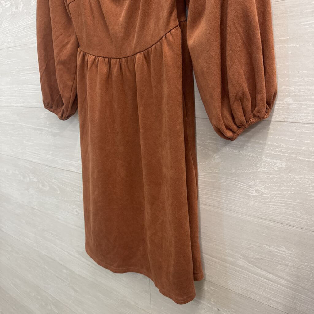 Flying Tomato Burnt Orange Soft Suede Long Puff Sleeve Dress Small