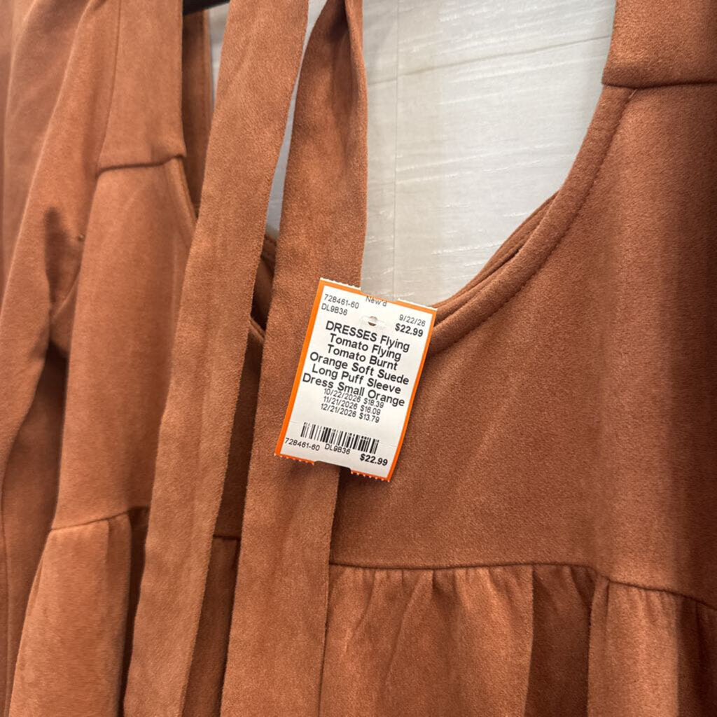 Flying Tomato Burnt Orange Soft Suede Long Puff Sleeve Dress Small