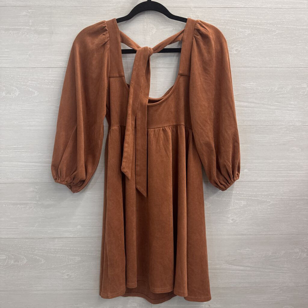 Flying Tomato Burnt Orange Soft Suede Long Puff Sleeve Dress Small