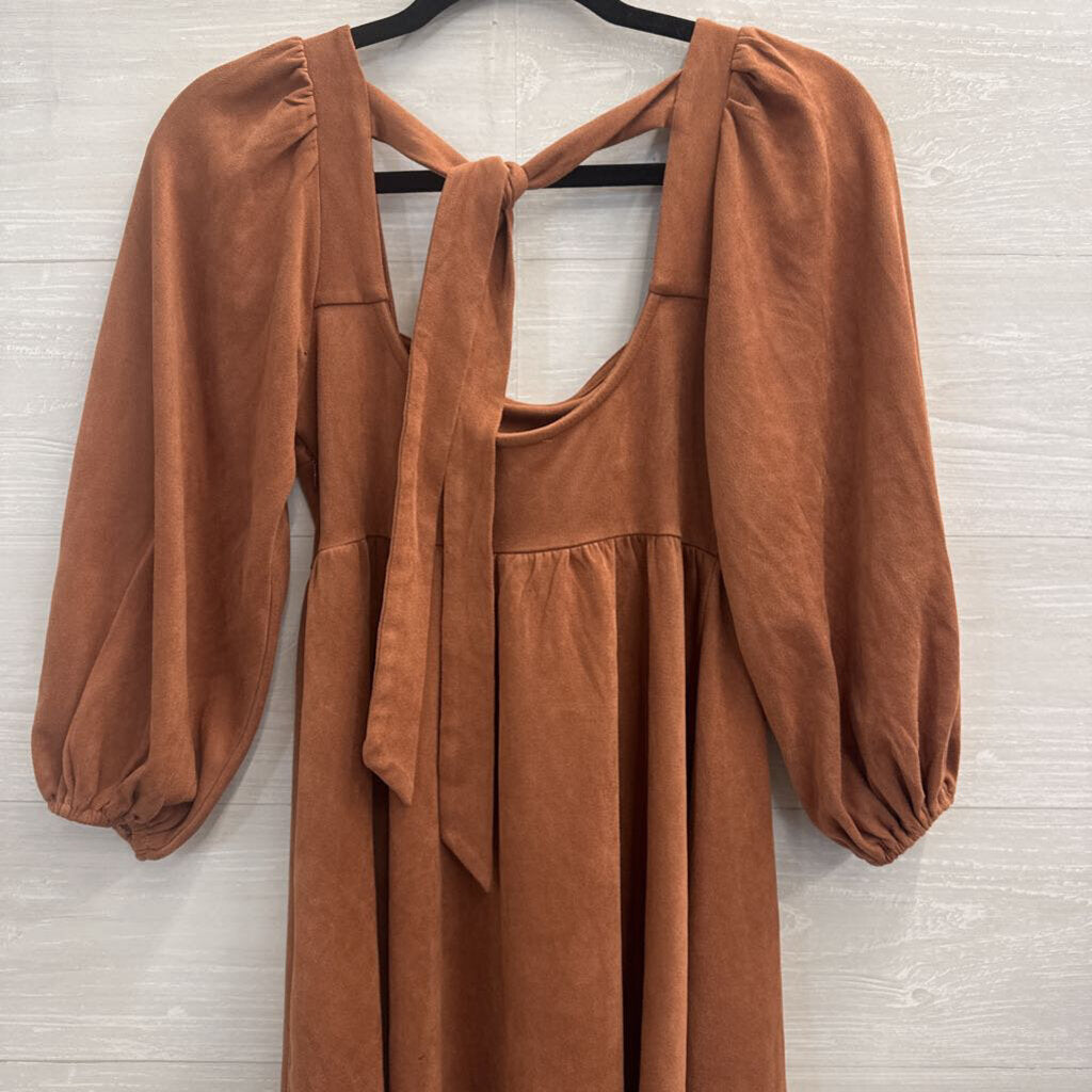 Flying Tomato Burnt Orange Soft Suede Long Puff Sleeve Dress Small